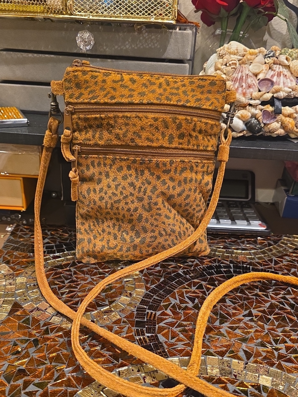 SOKO Leopard-Print Crossbody in Mustard Tan and Black